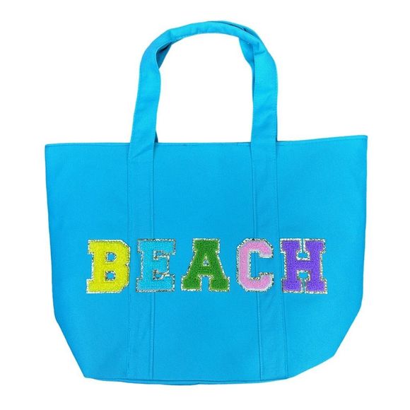 Chenille Letter BEACH Tote - 14” x 14” x 6” - Picture 1 of 3